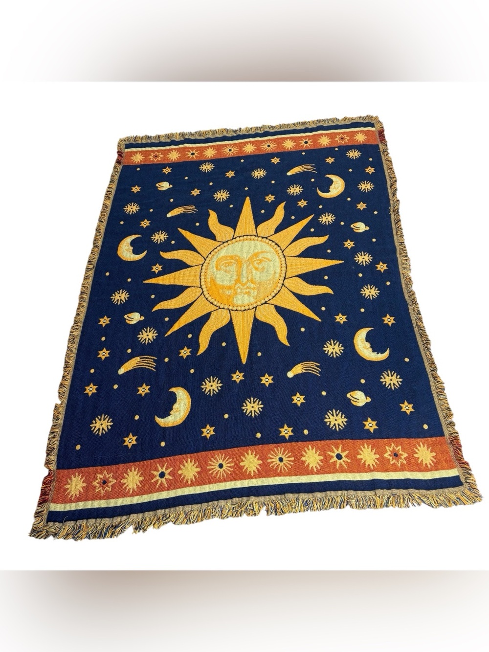 VTG 90s Celestial Sun Moon & Stars Throw Blanket Tapestry Cosmos Whimsigoth